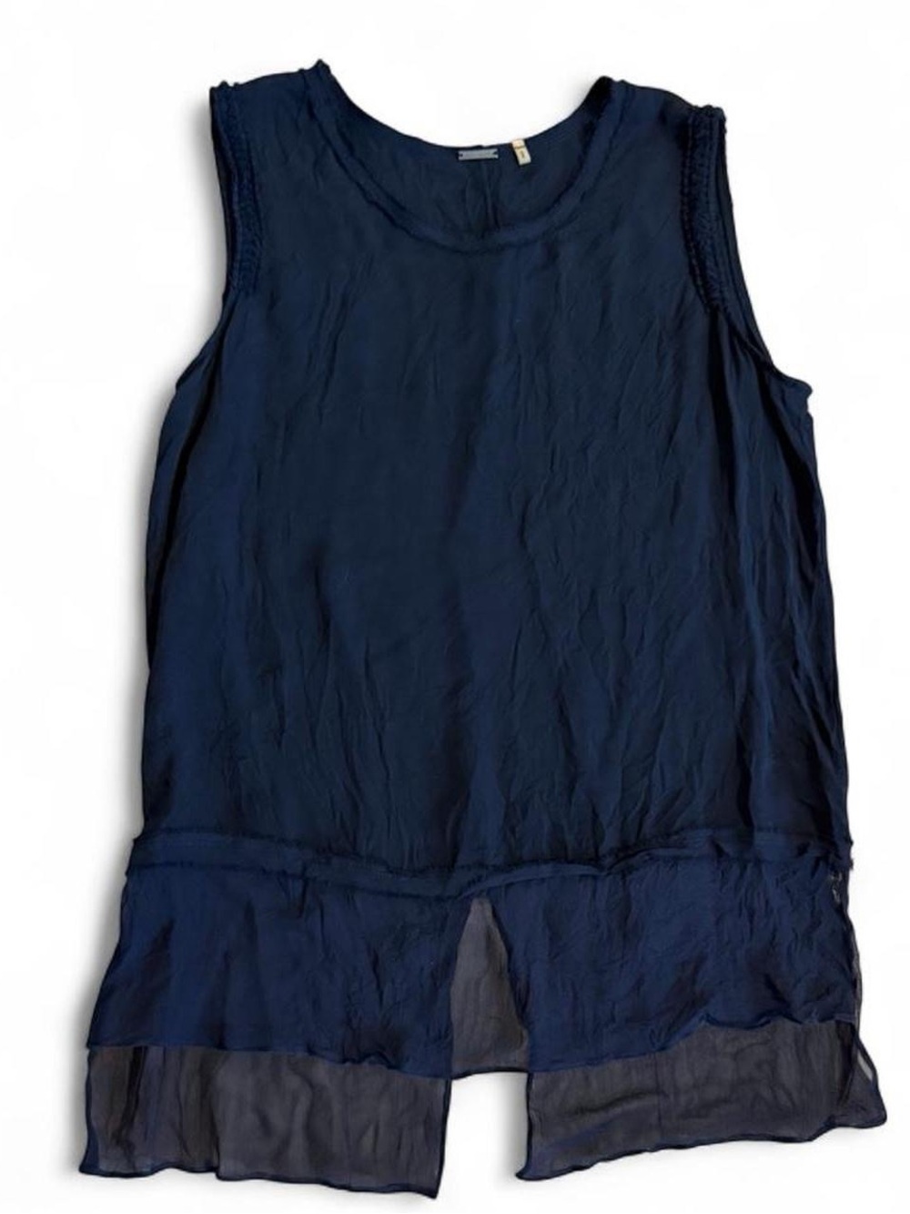 Elie Tahari 100% Silk Navy Ruffle Blouse